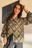 Ainsley Plaid Chiffon Blouse Olive
